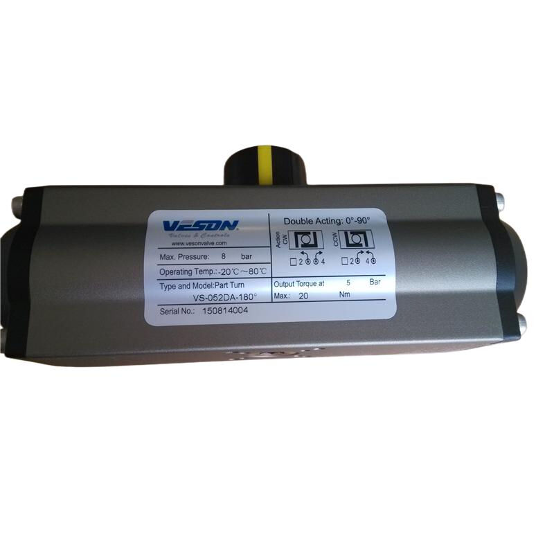 Pneumatischer Drehantrieb mit 180 Grad Drehung, doppeltwirkend, harteloxiertes Aluminium, ISO5211 & DIN3337 Standard